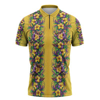 Aloha Hawaii Mardi Gras Zipper Polo Shirt Gold Style