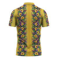 Aloha Hawaii Mardi Gras Zipper Polo Shirt Gold Style