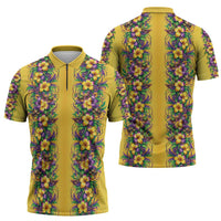 Aloha Hawaii Mardi Gras Zipper Polo Shirt Gold Style