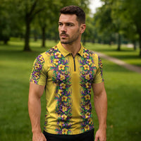 Aloha Hawaii Mardi Gras Zipper Polo Shirt Gold Style