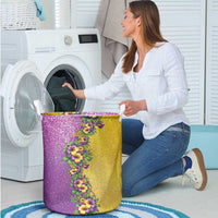 Hawaii Mardi Gras Laundry Basket Plumeria Lei Beads Glitter Style
