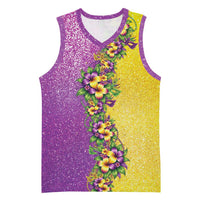 Hawaii Mardi Gras Basketball Jersey Plumeria Lei Beads Glitter Style