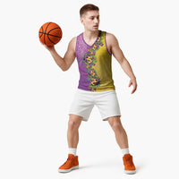 Hawaii Mardi Gras Basketball Jersey Plumeria Lei Beads Glitter Style