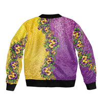Hawaii Mardi Gras Bomber Jacket Plumeria Lei Beads Glitter Style