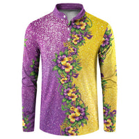 Hawaii Mardi Gras Button Sweatshirt Plumeria Lei Beads Glitter Style