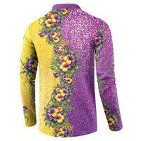 Hawaii Mardi Gras Button Sweatshirt Plumeria Lei Beads Glitter Style