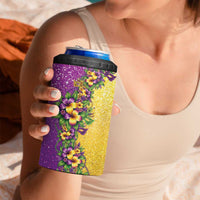 Hawaii Mardi Gras 4 in 1 Can Cooler Tumbler Plumeria Lei Beads Glitter Style