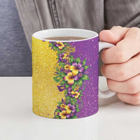 Hawaii Mardi Gras Ceramic Mug Plumeria Lei Beads Glitter Style