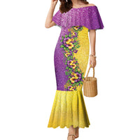 Hawaii Mardi Gras Family Matching Mermaid Dress and Hawaiian Shirt Plumeria Lei Beads Glitter Style