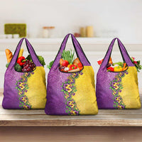 Hawaii Mardi Gras Grocery Bag Plumeria Lei Beads Glitter Style