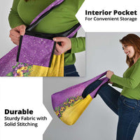 Hawaii Mardi Gras Grocery Bag Plumeria Lei Beads Glitter Style