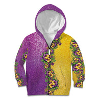 Hawaii Mardi Gras Kid Hoodie Plumeria Lei Beads Glitter Style