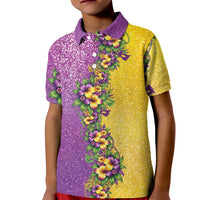 Hawaii Mardi Gras Kid Polo Shirt Plumeria Lei Beads Glitter Style