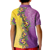 Hawaii Mardi Gras Kid Polo Shirt Plumeria Lei Beads Glitter Style