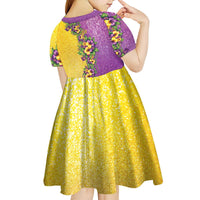 Hawaii Mardi Gras Kid Short Sleeve Dress Plumeria Lei Beads Glitter Style