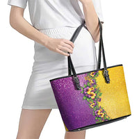 Hawaii Mardi Gras Leather Tote Bag Plumeria Lei Beads Glitter Style