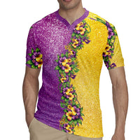 Hawaii Mardi Gras Rugby Jersey Plumeria Lei Beads Glitter Style