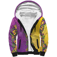 Hawaii Mardi Gras Sherpa Hoodie Plumeria Lei Beads Glitter Style