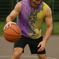 Hawaii Mardi Gras Sleeveless Hoodie Plumeria Lei Beads Glitter Style