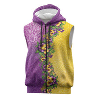 Hawaii Mardi Gras Sleeveless Zip Hoodie Plumeria Lei Beads Glitter Style