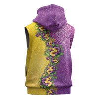 Hawaii Mardi Gras Sleeveless Zip Hoodie Plumeria Lei Beads Glitter Style