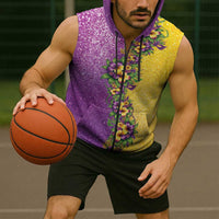 Hawaii Mardi Gras Sleeveless Zip Hoodie Plumeria Lei Beads Glitter Style