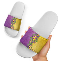 Hawaii Mardi Gras Slide Sandals Plumeria Lei Beads Glitter Style