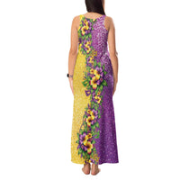 Hawaii Mardi Gras Tank Maxi Dress Plumeria Lei Beads Glitter Style