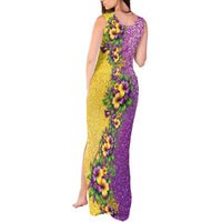 Hawaii Mardi Gras Tank Maxi Dress Plumeria Lei Beads Glitter Style