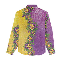 Hawaii Mardi Gras Women Casual Shirt Plumeria Lei Beads Glitter Style