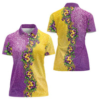 Hawaii Mardi Gras Women Polo Shirt Plumeria Lei Beads Glitter Style