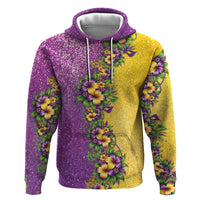 Hawaii Mardi Gras Zip Hoodie Plumeria Lei Beads Glitter Style