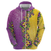 Hawaii Mardi Gras Zip Hoodie Plumeria Lei Beads Glitter Style