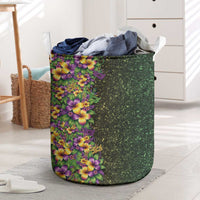 Hawaii Mardi Gras Laundry Basket Tropical Flowers Glitter Style