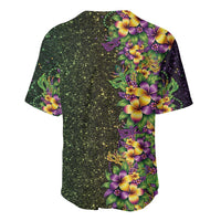 Hawaii Mardi Gras Baseball Jersey Tropical Flowers Glitter Style