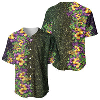 Hawaii Mardi Gras Baseball Jersey Tropical Flowers Glitter Style