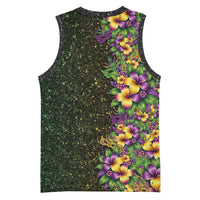 Hawaii Mardi Gras Basketball Jersey Tropical Flowers Glitter Style