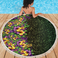 Hawaii Mardi Gras Beach Blanket Tropical Flowers Glitter Style