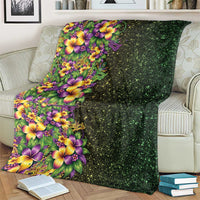 Hawaii Mardi Gras Blanket Tropical Flowers Glitter Style