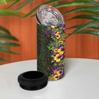 Hawaii Mardi Gras 4 in 1 Can Cooler Tumbler Tropical Flowers Glitter Style