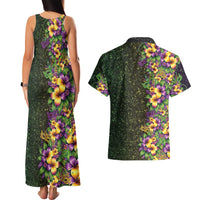 Hawaii Mardi Gras Couples Matching Tank Maxi Dress and Hawaiian Shirt Tropical Flowers Glitter Style