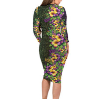 Hawaii Mardi Gras Family Matching Long Sleeve Bodycon Dress and Hawaiian Shirt Tropical Flowers Glitter Style