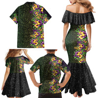 Hawaii Mardi Gras Family Matching Mermaid Dress and Hawaiian Shirt Tropical Flowers Glitter Style