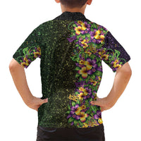 Hawaii Mardi Gras Family Matching Off Shoulder Maxi Dress and Hawaiian Shirt Tropical Flowers Glitter Style