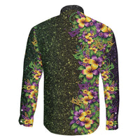 Hawaii Mardi Gras Family Matching Off Shoulder Maxi Dress and Hawaiian Shirt Tropical Flowers Glitter Style