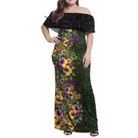 Hawaii Mardi Gras Family Matching Off Shoulder Maxi Dress and Hawaiian Shirt Tropical Flowers Glitter Style