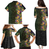 Hawaii Mardi Gras Family Matching Puletasi and Hawaiian Shirt Tropical Flowers Glitter Style