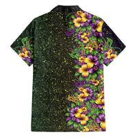 Hawaii Mardi Gras Family Matching Short Sleeve Bodycon Dress and Hawaiian Shirt Tropical Flowers Glitter Style