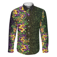 Hawaii Mardi Gras Family Matching Short Sleeve Bodycon Dress and Hawaiian Shirt Tropical Flowers Glitter Style