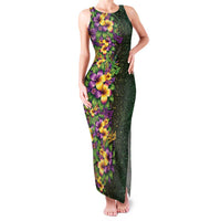 Hawaii Mardi Gras Family Matching Tank Maxi Dress and Hawaiian Shirt Tropical Flowers Glitter Style